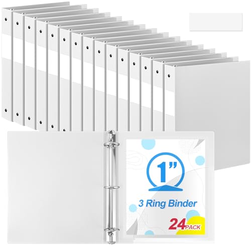 Henoyso 24 Pack 1 Inch 3 Ring Plastic Binders, Bulk Flexible PP Binders for Classroom & School Supplies, Letter Size 8.5 x 11, Holds 240 Sheets with Interior Pocket (White) - color: White
