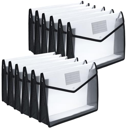 Plastic Expanding File Folder,Envelope Folders for Documents, File Folder Organizer Holder with Snap Closure,Waterproof Transparent File Folder,Large Capacity, Fit Letter/A4 Size (Black-12 Pack) - color: Black, size: 12 Pack