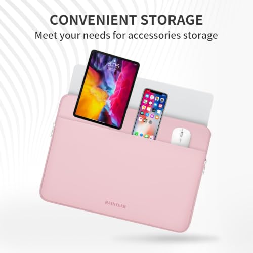 RAINYEAR Laptop Sleeve Case 13.3 Inch, Protective Portable Case with Front Pocket, Briefcase Handbag Laptop Bag Compatible with 13.3-14 Inch Laptop PC, 14 Inch MacBook Pro M5 M4 M3 M2 M1, Light Pink - color: Light Pink, size: 13.3-14 inch