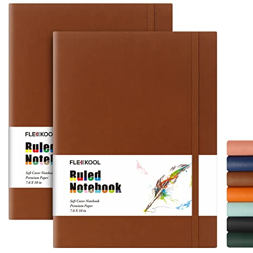 Business Journals 2 PACK - B5 College Ruled Notebook Large Soft Cover Journal with 100gsm Thick Lined Paper,376 Numbered Pages,7.6" X 10",Inner Pocket - Brown Brown - color: Brown-Brown