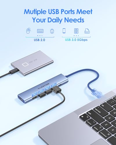 LENTION 6-in-1 USB C Hub, 4K@30Hz HDMI, 100W PD, 1 USB 3.0, 3 USB 2.0 | Ideal for Work & Study, Stable Driver 3.0 Certified, Compatible with macOS, iOS/iPadOS, Windows & ChromeOS (CH17, Blue) - color: Blue
