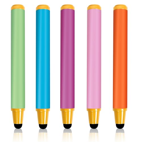 AGREJO Kid-Friendly Stylus Pens for Touch Screens, Crayon Stylus Pen for iPhone Ipad Air Mini Pro, Fire HD Kids Tablet, Android Tablet, Dragon Touch - Blue Pink Green Purple Red (5 Pack)