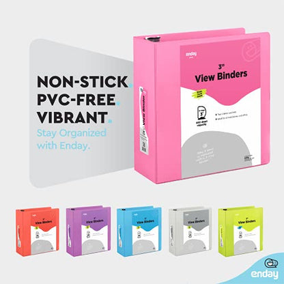 3 Inch Binder (2 Pack) Pink 3 Ring Binder 3 inch, Clear View Cover with 2 Inside Pockets, Three Ring Binders for Home, Office and School Supplies - Enday - color: 2 Pink, size: 3-Inch