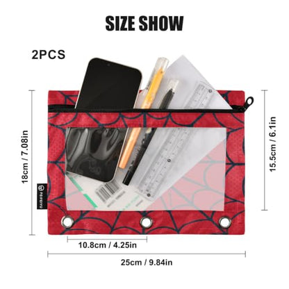 Gredecor 3 Ring Binder Pencil Pouch, Grunge Black Spider Web Zippered Pen Case Pouches with Clear Window, 2 Pack Stylish Office & School Supplie - color: Grunge Black Spider Web