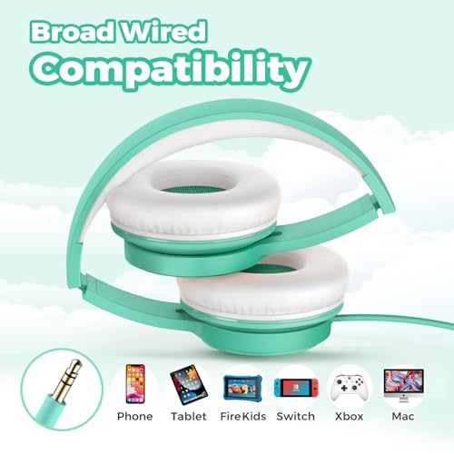 TuneFlux Upgraded Kids Headphones, Wired Toddler Headsets, 85dB Limited Volume On Ear Headphones, Portable Foldable Design, Stereo Sound Kids Headsets for School/Tablet/Travel-Green - color: Green