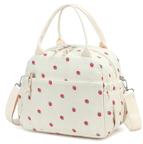 Bluboon Lunch Bag for Women Cute Corduroy Lunch Tote Bags with Shoulder Strap Reusable Insulated Lunch Box Large Capacity Reusable Insulated Cooler for Work Picnic or Travel (13L) - color: Corduroy strawberry, size: 13L