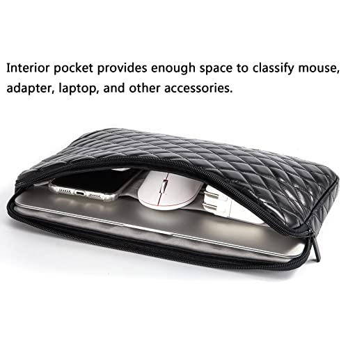 TRIUMPH VISION Puffy Laptop Sleeve Pouch Case Protective Bag Lined Padded | Puffy Laptop Case 11 12 in Quilted Leather Protection Shockproof Cushion Padding Fashion with Pocket Safe Black - color: Black Quilted, size: 11-12 Inch