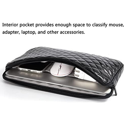TRIUMPH VISION Puffy Laptop Sleeve Pouch Case Protective Bag Lined Padded | Puffy Laptop Case 11 12 in Quilted Leather Protection Shockproof Cushion Padding Fashion with Pocket Safe Black - color: Black Quilted, size: 11-12 Inch