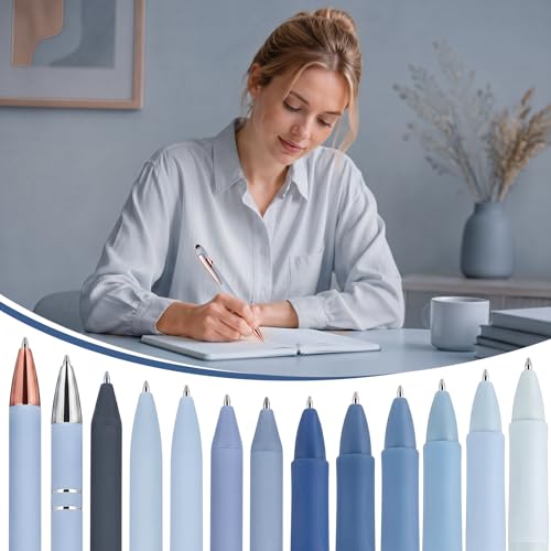 Dunzoom 13 Pack 0.5mm Black Ink Gel Pens 1.0mm Ballpoint Pen Retractable Fine Point Neutral Pens Bulk Quick Dry Smooth Writing for Back to School Office Supplies Note Taking Meeting(Blue) - color: Blue
