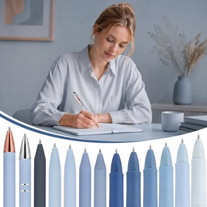 Dunzoom 13 Pack 0.5mm Black Ink Gel Pens 1.0mm Ballpoint Pen Retractable Fine Point Neutral Pens Bulk Quick Dry Smooth Writing for Back to School Office Supplies Note Taking Meeting(Blue) - color: Blue
