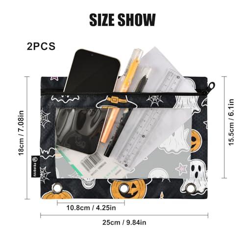 Halloween Ghost Pencil Pouches for 3 Ring Binder, Zipper Binder Pencil Case, 2 Pack Clear Window Case Bag for Office Organizers - color: Halloween Ghost