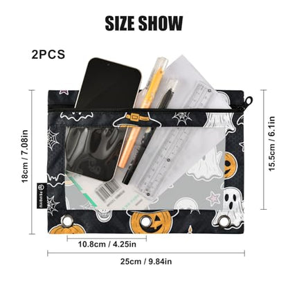 Halloween Ghost Pencil Pouches for 3 Ring Binder, Zipper Binder Pencil Case, 2 Pack Clear Window Case Bag for Office Organizers - color: Halloween Ghost