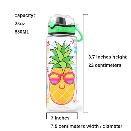 Cute Water Bottle for School Kids Girls, BPA FREE Tritan & Leak Proof & Easy Clean & Carry Handle, 23oz/ 680ml - Pineapple - color: Pineapple