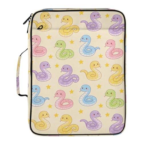 Zipper Binder Case with Handle, Portfolio Organizer 3 Ring Binder, Accordion 6-Tab Expanding File Folder Multiple Pockets Home School Office Documents Storage, Cute Snake Cartoon Yellow - color: Multicolor 10