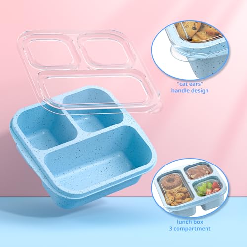 Snack Boxes (3 Pack) - Stackable Bento Boxes with 3 Compartments, Meal Prep Containers Reusable, Lightweight Lunch Containers for Kids and Adults, BPA Free (Blue) - color: Blue