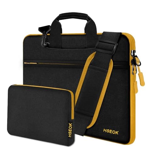 Hseok Laptop Shoulder Bag 15-15.6 inch Shockproof Water-Resistant HandBag with Small Case Compatible with MacBook Pro Neo 16" M5 M4 M3 M2 M1, Mac Pro Air 15", XPS 15/16, Most 15" 15.6" 16",BK-yellow - color: Black-yellow, size: 15"-15.6"