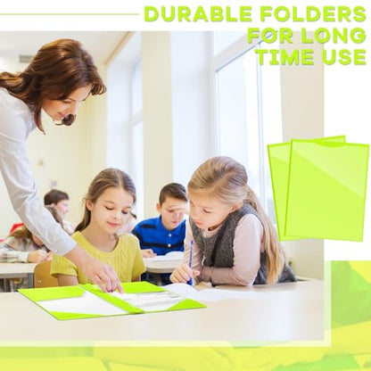 Henoyso 18 Pcs Plastic Folder with Clear Front Pocket and 3 Prong Plastic Folders with Card Slot Pocket Folders with Prongs for School Office (Fluorescent Green) - color: Fluorescent Green