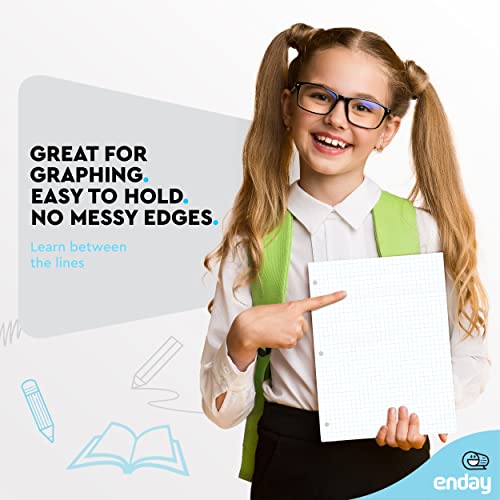 Graph Paper Loose Leaf Bulk, Quad Ruled Lined Filler Paper, Premium Quality Grid Paper, 3 Hole Punch Paper, Letter Size Writing Paper, 10.5 X 8 Inches, 500 Sheets - by Enday