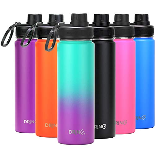 DRINCO Stainless Steel Water Bottle Spout Lid Vacuum Insulated Double Wall Water Bottle Wide Mouth (40oz 32oz 22oz 18oz 14oz) Leak Proof Keeps Cold or Hot (22 oz, 22oz Ombre Fuschia Teal) - color: 22oz Ombre Fuschia Teal, size: 22 Ounces
