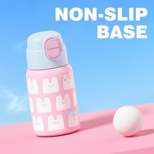 SDGA+ 22 oz Kids Water Bottle with Lid and Straw, Insulated Stainless Steel Tumbler Leak Proof, Portable Iced Travel Coffee Mug, Rabbit - color: Pink Rabbit
