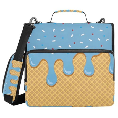 3 Ring Zipper Binder with Shoulder Strap Blue Ice Cream 1.5 inch Binders Keeper Large Capacity Multi Pockets for School Office Supplies - color: Multi342, size: Fit 500 Sheets