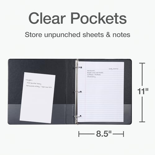 Oxford Ring Binders, 1" Round Ring Binders, View Binder, Covers on 3 Sides, XtraLife Hinge, Non-Stick, PVC-Free, Black, 225 Sheet Capacity (1002546) - color: Black, size: 1 Inch