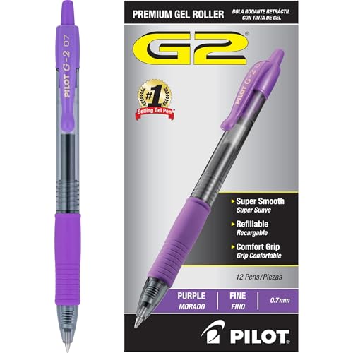 Pilot G2 개폐식 프리미엄 젤 잉크 롤러 볼펜 46055 블랙, 4 박스 묶음, 가는 심, 총 48자루, 46055 - color: 퍼플 잉크, size: 12개(1팩)