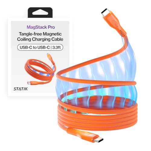 Statik MagStack Pro USB C to USB C Cable, Magnetic Type C Charger Fast Charging Cord, On The Go Magnetic Charging Cable for Car, Compatible with iPhone, iPad & Android, Orange 100W 3FT - color: Orange, size: 3ft, style: USB-C to USB-C