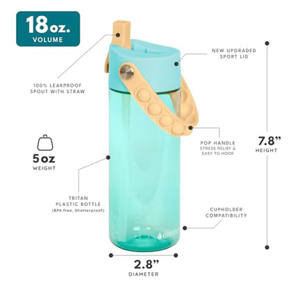 Elemental Water Bottles for Kids - Splash Kids Water Bottle for School with Pop-it Handle - BPA Free Tritan Plastic Water Bottle with Straw Leak Proof when Spout is Closed - Lemon Sky - 18oz - color: Lemon Sky 18oz