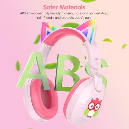 LOBKIN Kids Headphones with Microphone Bluetooth 6.0, Toddler Headphones LED Ligh Rotatable Foldable Sensitive Mic Adjustable 85/94dB Volume Limit Real-time Audio Feedback for Boys Girls Online School
