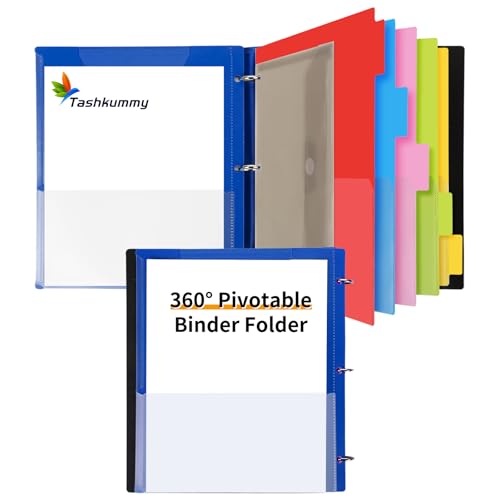 360 Pivotable Project Organizer, 3 Ring Binder with Colored Tab Dividers, Customizable Front Cover Multi Pocket Folder for Home, School, Office - Blue - color: Blue, size: 1 PCS