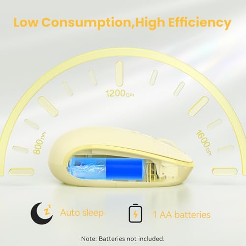 TECKNET Wireless Mouse,Bluetooth Mouse (BT5.3/5.0 & 2.4G) with USB Receiver Silent Optical Computer Mice，Wide Compatibility - color: Yellow