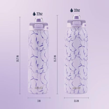 Ello Pop & Fill Insulated Stainless Steel Water Bottle with Quick Fill Lid, Leakproof Locking, Sip or Chug Spout, BPA-Free, Double Wall Vacuum Insulated for Sports, Travel & School- 22oz / 32oz / 40oz - color: Take a Bow, style: 22oz