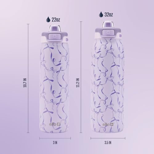 Ello Pop & Fill Insulated Stainless Steel Water Bottle with Quick Fill Lid, Leakproof Locking, Sip or Chug Spout, BPA-Free, Double Wall Vacuum Insulated for Sports, Travel & School- 22oz / 32oz / 40oz - color: Take a Bow, style: 32oz