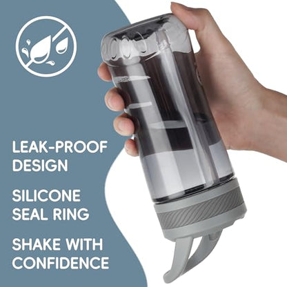 14oz Clear Kids Water Bottle with Straw Lid, BPA-Free Tritan, Measurement Scale, Sturdy Handle Wide Mouth Leak-proof Reusable Plastic Bottle for Boy& Girls, Back to School(Gray) - color: Gray