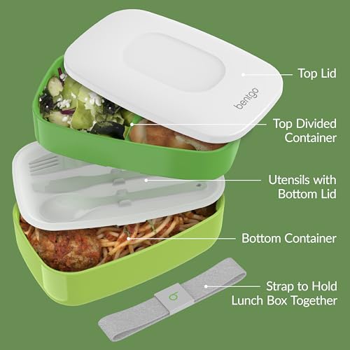 Bentgo Classic - Adult Bento Box, Stackable 3-Compartment Lunch Box with Removable Utensil Set and Sealing Strap, BPA-Free, Food Container Ideal for Meal Prep, Work, and On the Go (Green) - color: Green