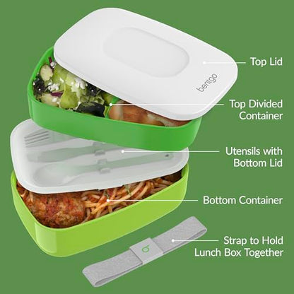 Bentgo Classic - Adult Bento Box, Stackable 3-Compartment Lunch Box with Removable Utensil Set and Sealing Strap, BPA-Free, Food Container Ideal for Meal Prep, Work, and On the Go (Green) | Removable Utensil Set and Sealing Strap, BPA-Free, Food Container