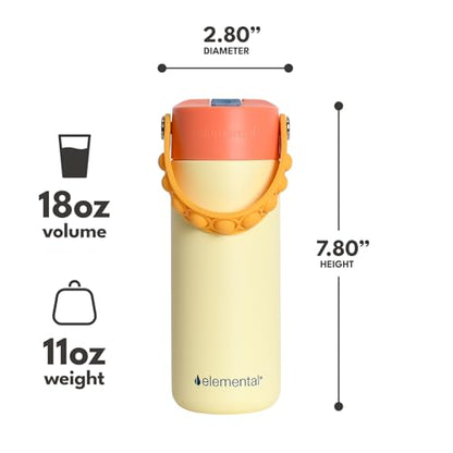 Elemental Insulated Kids Water Bottle, Stainless Steel Water Bottle with Straw Lid & Pop-It Handle, Leak-Proof Water Bottles for School, Boys or Girls, Travelling and Sports, 18oz - Peach Sand - color: Peach Sand