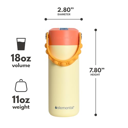 Elemental Insulated Kids Water Bottle, Stainless Steel Water Bottle with Straw Lid & Pop-It Handle, Leak-Proof Water Bottles for School, Boys or Girls, Travelling and Sports, 18oz - Peach Sand - color: Peach Sand