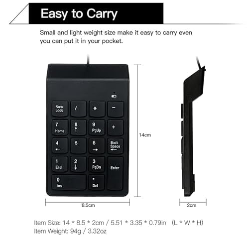 cimetech Wired Number Keypad, 18 Key USB Numeric Pad Keyboard for Laptop PC Computer Desktop Surface Pro Notebook - color: Wired-Black
