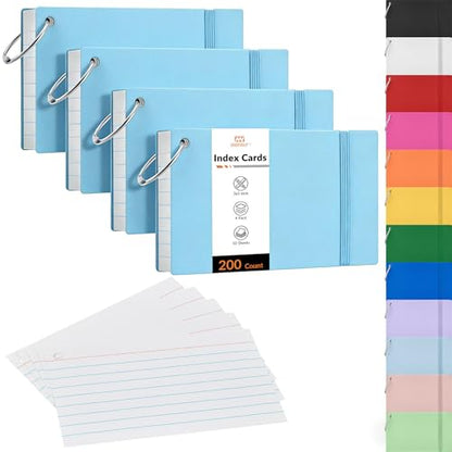 NEEWAY Ruled Index Cards with Ring 3x5 Inches, 200 Count Note Cards Lined, Flash Cards with Rings for Studying, Home and Office (Light Blue) - color: Light Blue
