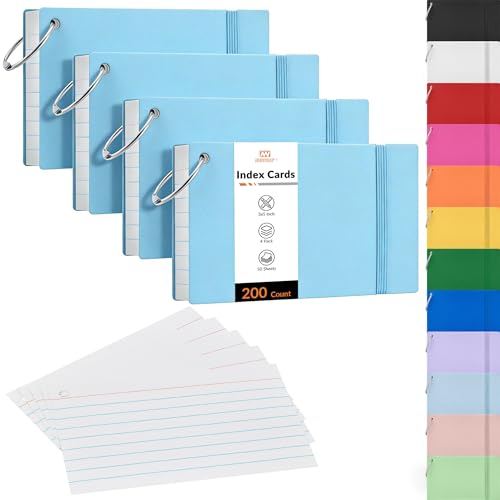 NEEWAY Ruled Index Cards with Ring 3x5 Inches, 200 Count Note Cards Lined, Flash Cards with Rings for Studying, Home and Office (Light Blue) - color: Light Blue
