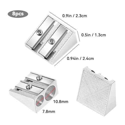 8 Pack, 2 Holes Handheld Metal Pencil Sharpener | Alloy Manual, Durable and Drop-resistant Pencil Sharpener, Pencils of different sizes, Schools, Offices, Homes, Art Projects - color: 8 Pack