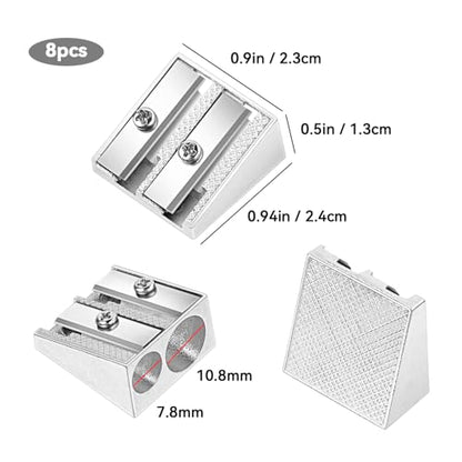 8 Pack, 2 Holes Handheld Metal Pencil Sharpener | Alloy Manual, Durable and Drop-resistant Pencil Sharpener, Pencils of different sizes, Schools, Offices, Homes, Art Projects - color: 8 Pack