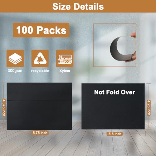 Silunkia 100 Packs Black Blank Cards and Envelopes 4.25 x 5.5 Heavyweight Single Panel Cardstock and A2 Envelopes Printable Self Seal for DIY Greeting Cards, Wedding Invitations, Graduations - color: Black, size: 4.25x5.5-100pcs