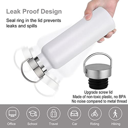 Neihepal 20 oz Insulated Water Bottles Bulk 4 Pack,Stainless Steel Double Wall Sport Bottle with Lid of Handle,Metal Reusable Thermoses Flask with Cup Cap for School,Hikers,Gift (White,Set of 4) - color: White