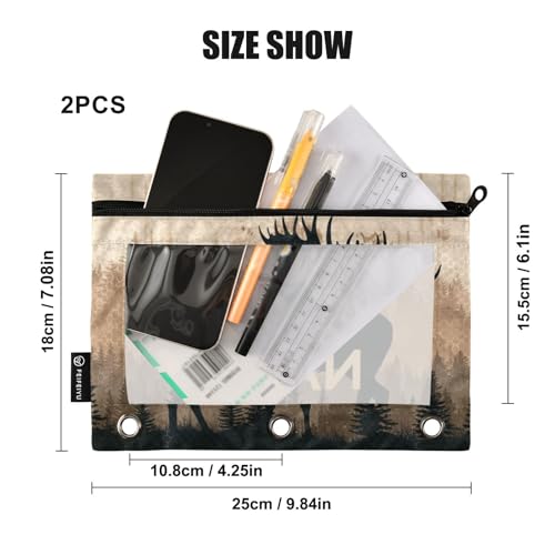 Custom Text Moose Brown Wood Pencil Pouch for 3 Ring Binder Personalized Text Photo Pencil Case Clear Window Pencils Bag for School Office 2 Packs - color: Custom Moose Brown Wood