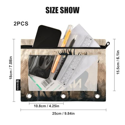 Custom Text Moose Brown Wood Pencil Pouch for 3 Ring Binder Personalized Text Photo Pencil Case Clear Window Pencils Bag for School Office 2 Packs - color: Custom Moose Brown Wood