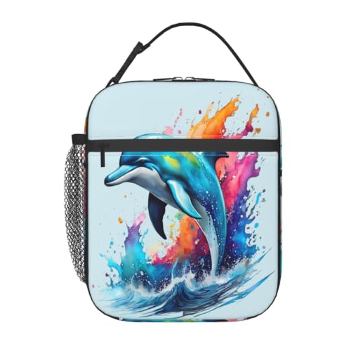Colorful Dolphin Lunch Bag 10In | Insulated Lunch Box Reusable Tote Bag For Picnic Office For Women Men - color: Style 11