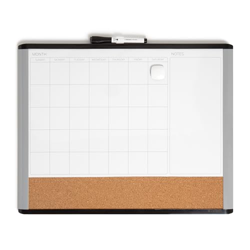 U Brands Magnetic Dry Erase 3-in-1 Calendar White Board, 16" x 20", Black and Gray Frame - color: Assorted Colors, size: 20"W x 16"H